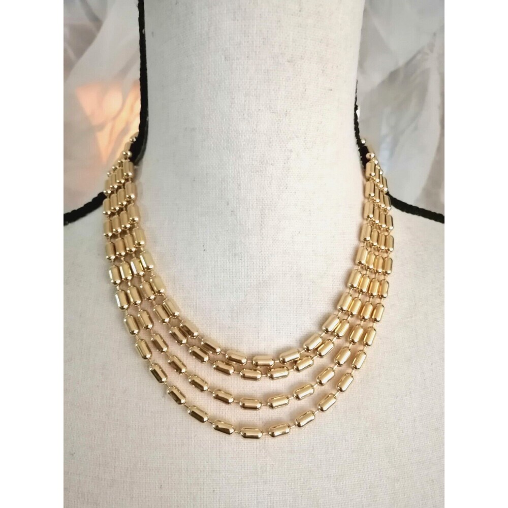 VTG Multi Strand Layered Linked Chain Statement Necklace Gold Tone